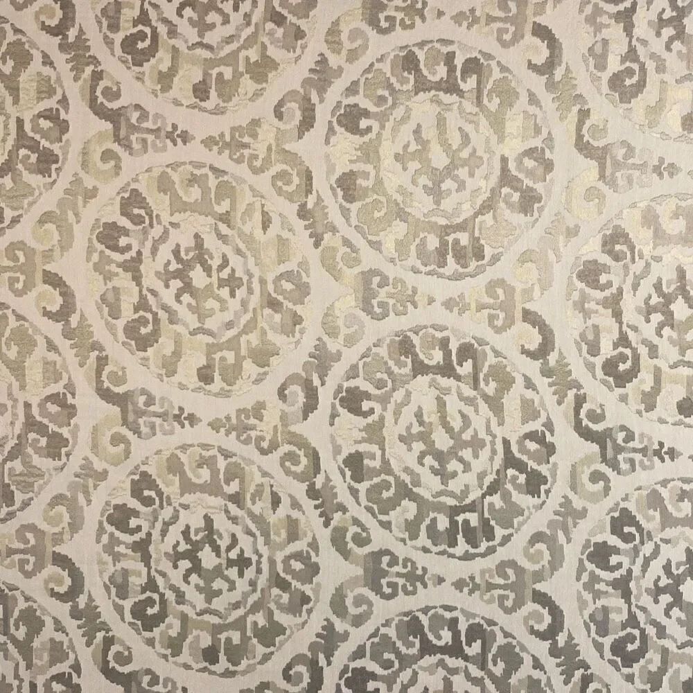 Fabric Remnant 120”x57” Geometric Tan Silver and Metallic Bronze READ